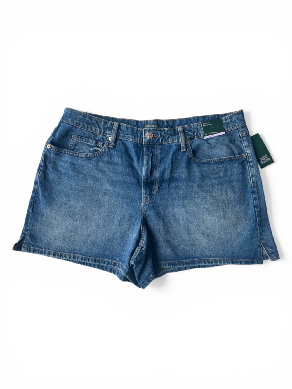 Wild Fable Denim MidiShorts Sz 17 NWT MidRise 4.5” Inseam Faded Wash Whiskering